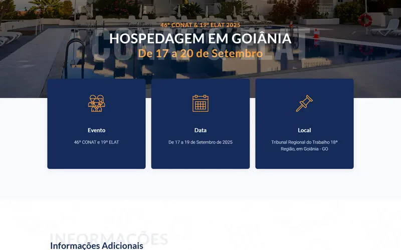 Página do CONAT, agendamento de hospedagem para eventos
