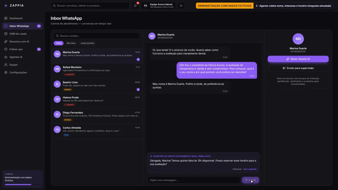Zappia: atendimento com coleta de informações do cliente