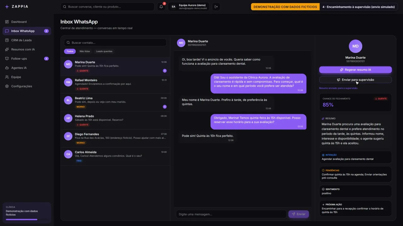 Zappia: conversa com resumo gerado por IA e supervisão