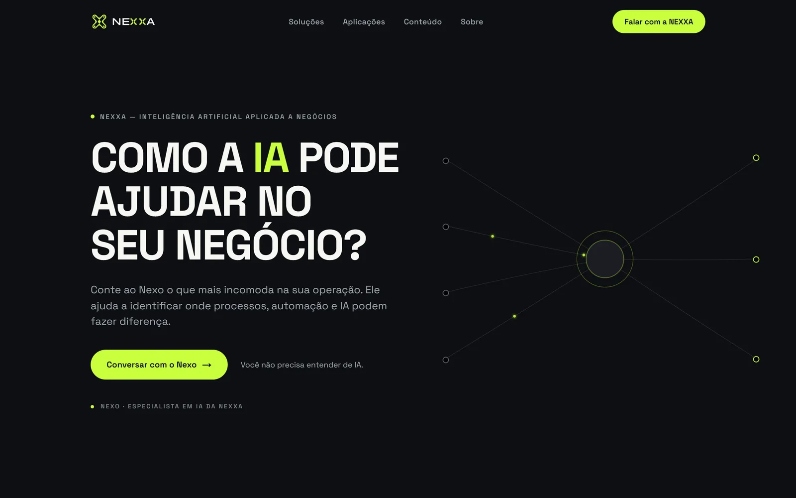 Site da NEXXA, empresa do ecossistema Webzoe: apresentação sobre como a IA pode ajudar no negócio